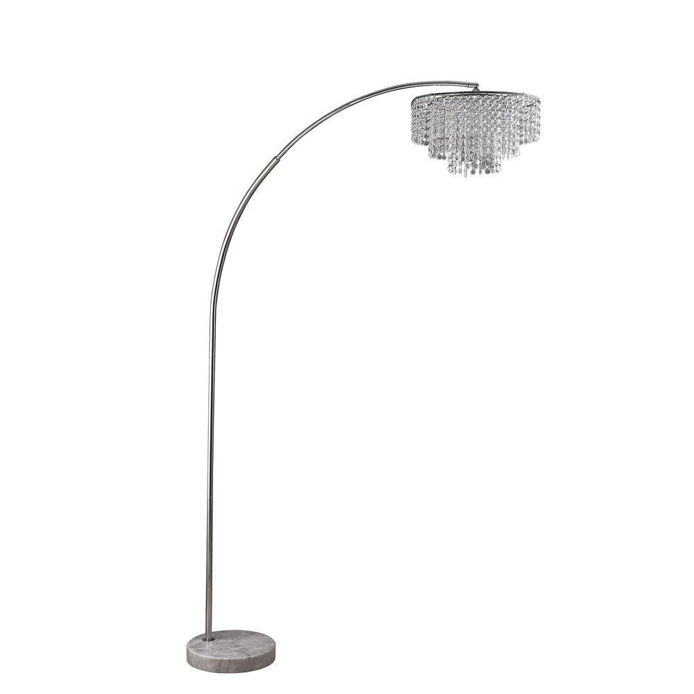 86" Silver And White Arc Floor Lamp With Faux Crystal Beading. Picture 1