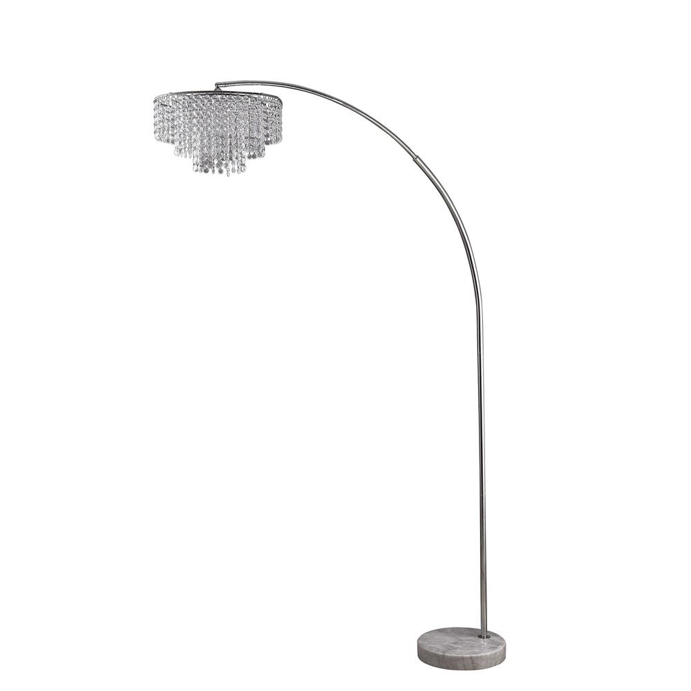 86" Silver And White Arc Floor Lamp With Faux Crystal Beading. Picture 4
