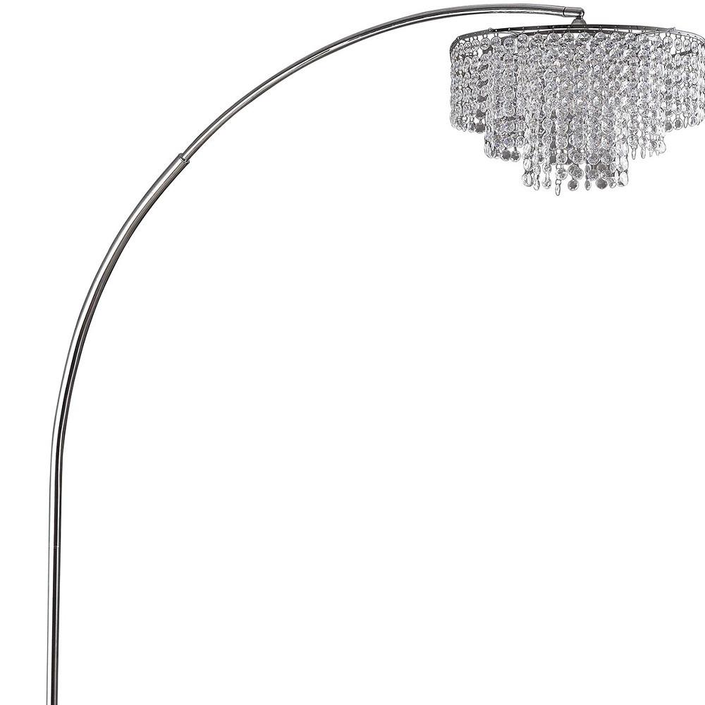86" Silver And White Arc Floor Lamp With Faux Crystal Beading. Picture 5
