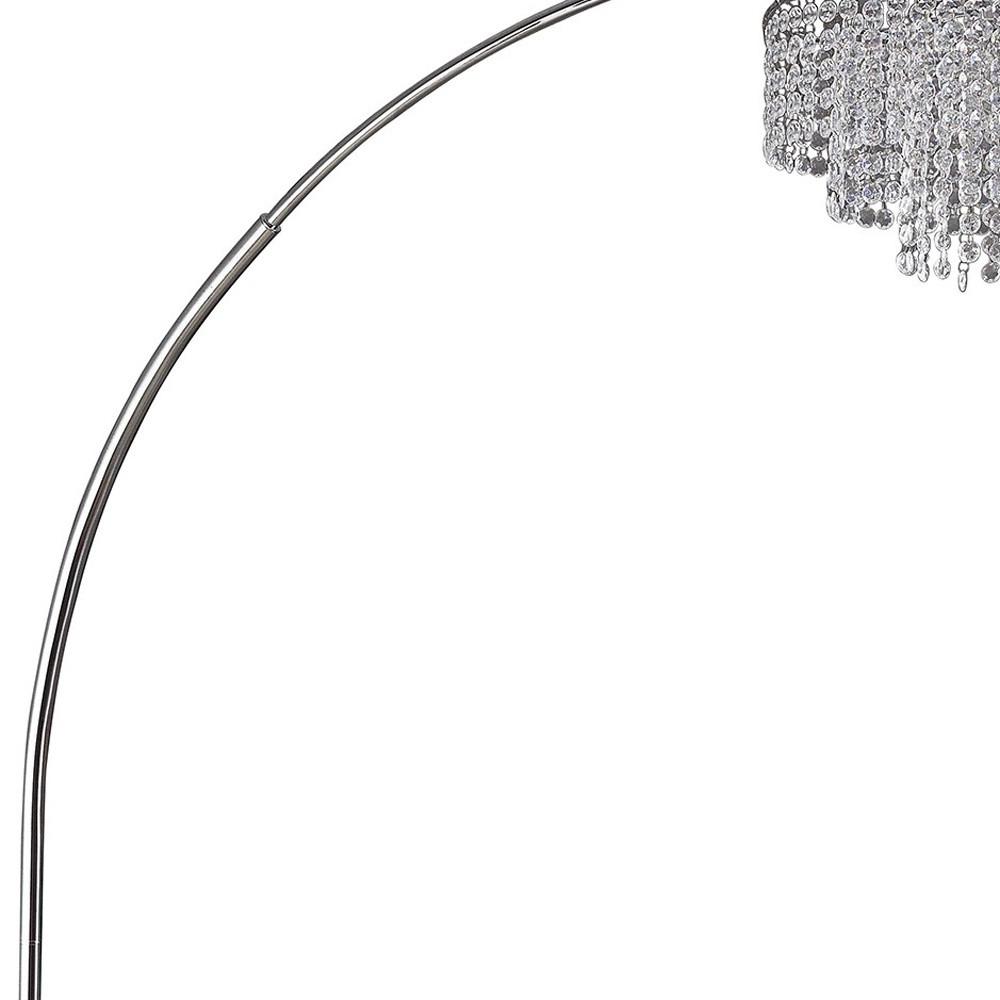 86" Silver And White Arc Floor Lamp With Faux Crystal Beading. Picture 6