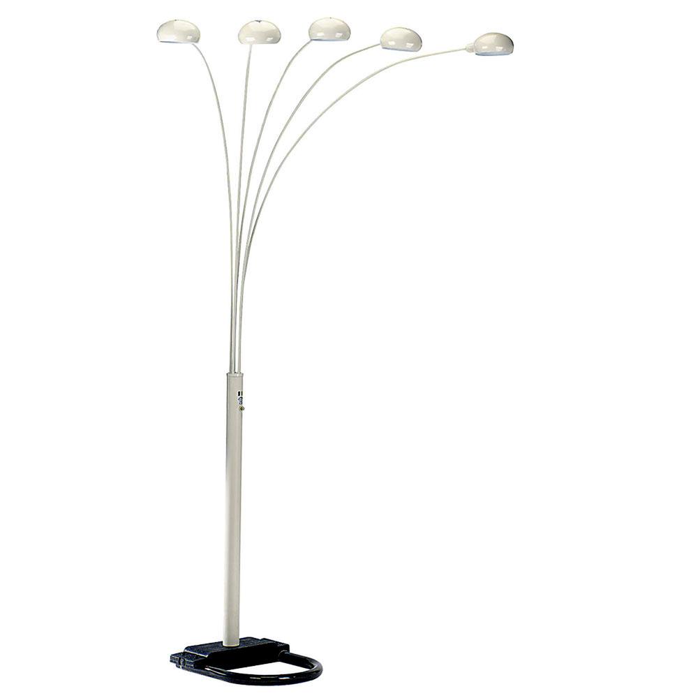 84" White Five Light Arc Floor Lamp With White Dome Shade. Picture 1