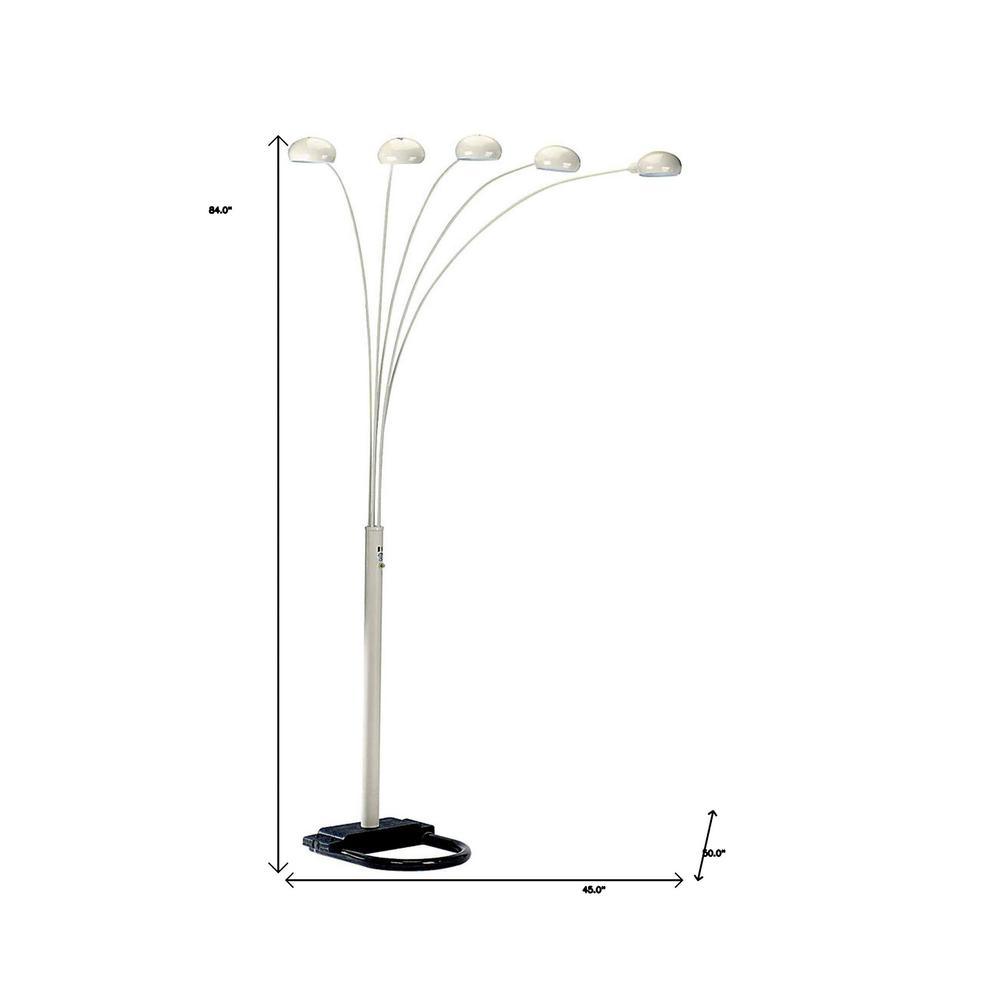 84" White Five Light Arc Floor Lamp With White Dome Shade. Picture 6