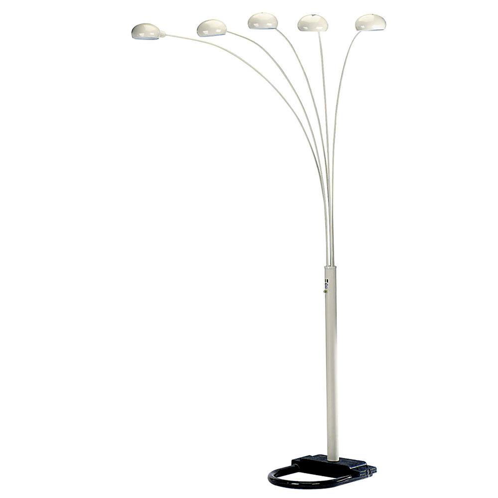 84" White Five Light Arc Floor Lamp With White Dome Shade. Picture 2