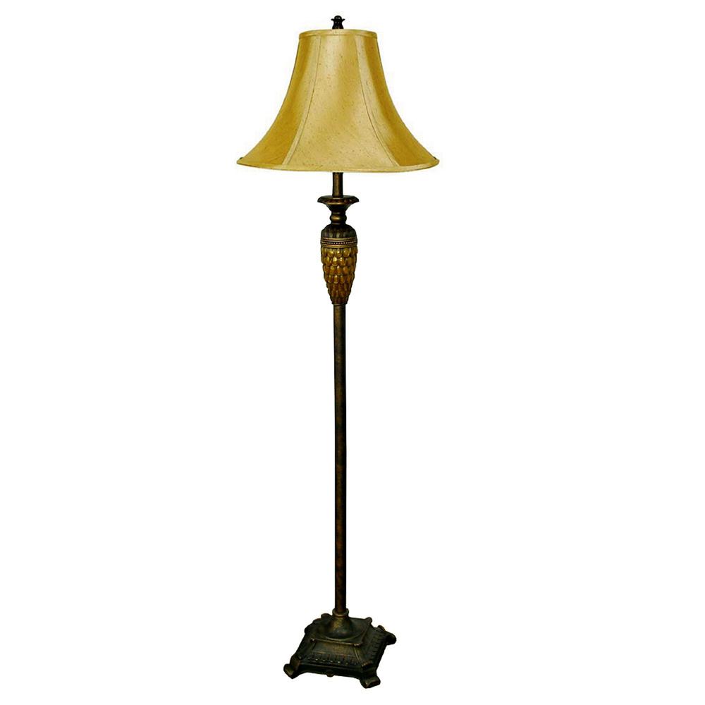 63" Brown And Gold Traditional Floor Lamp With Gold Bell Shade. Picture 1