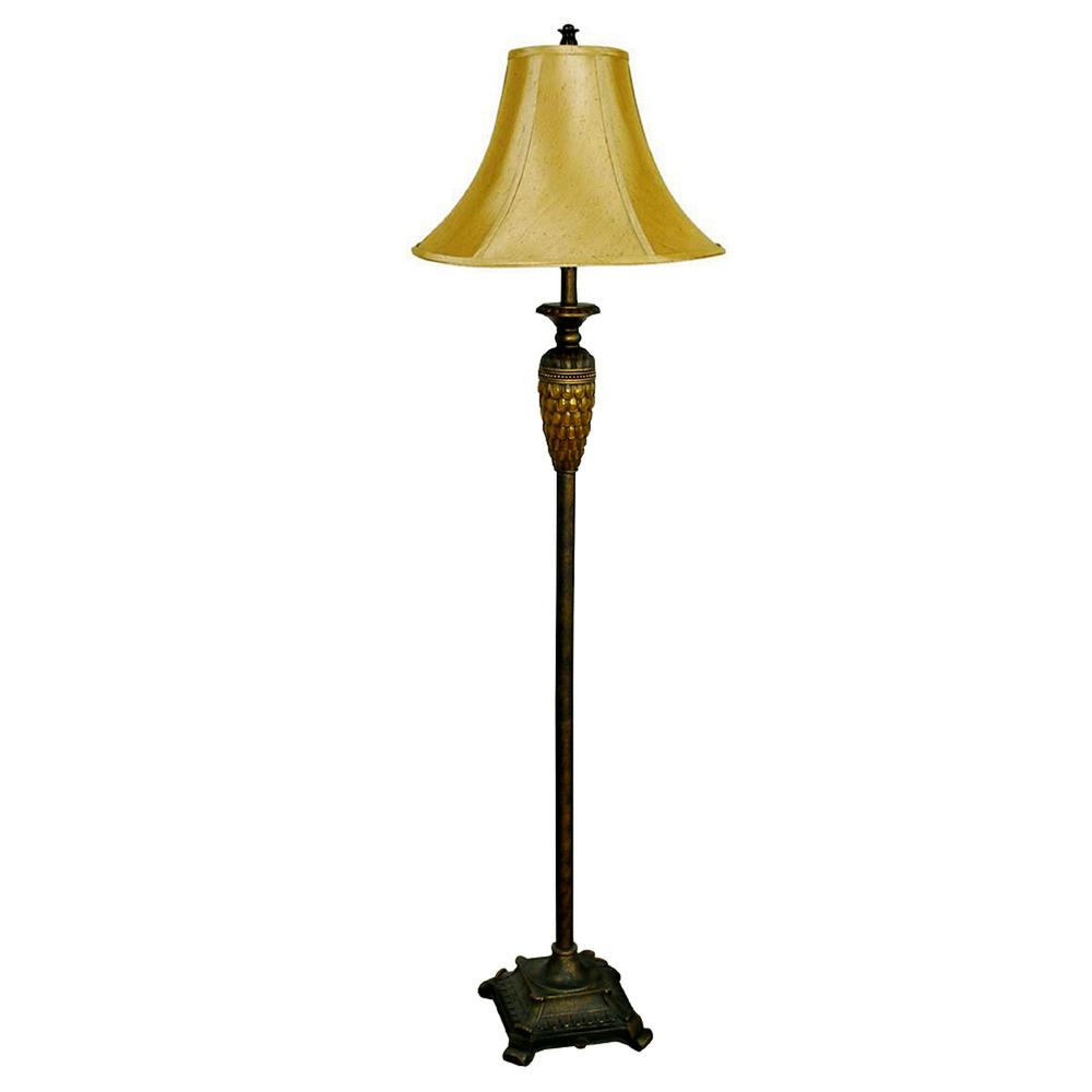 63" Brown And Gold Traditional Floor Lamp With Gold Bell Shade. Picture 2
