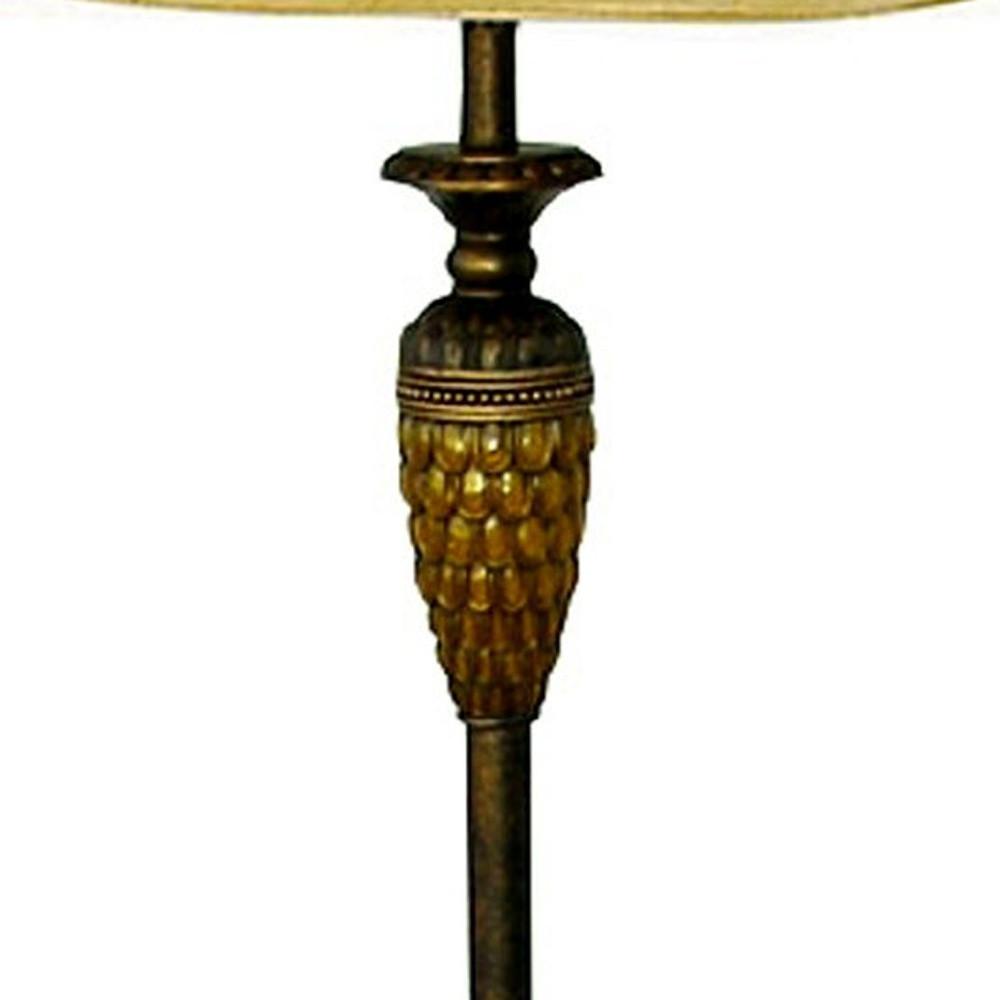 63" Brown And Gold Traditional Floor Lamp With Gold Bell Shade. Picture 3