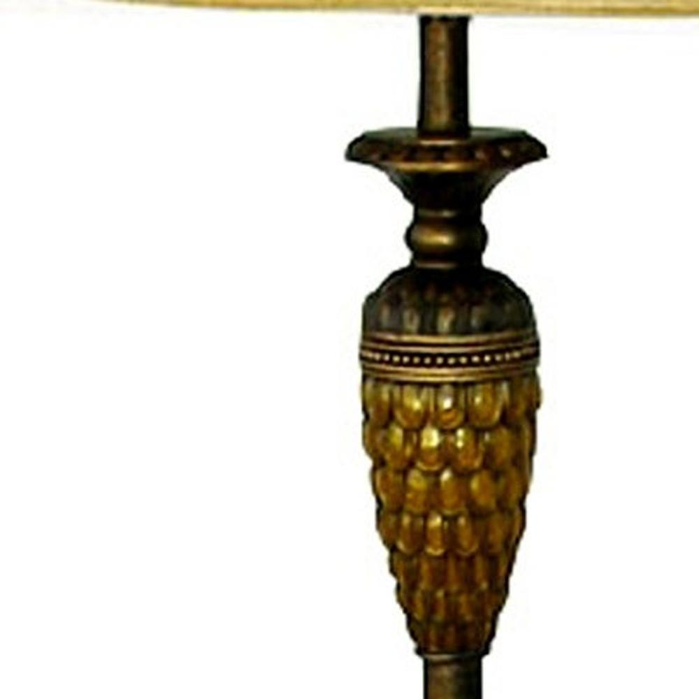 63" Brown And Gold Traditional Floor Lamp With Gold Bell Shade. Picture 4