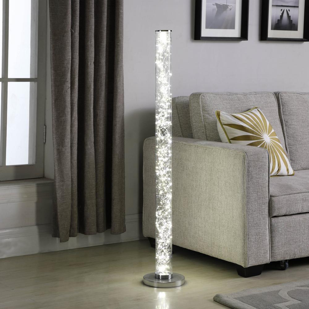 49" Steel LED Column Floor Lamp, With Clear Drum Shade. Picture 3