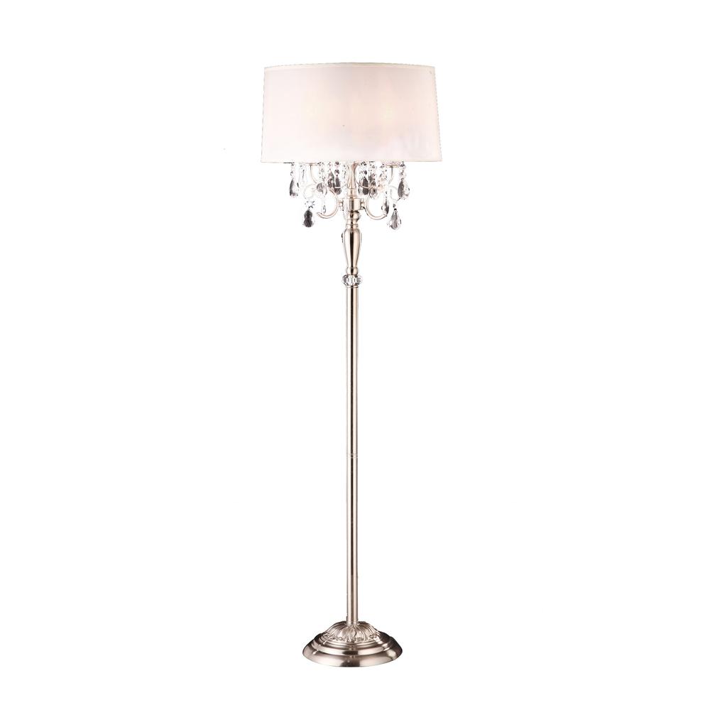 Glamorous Silver and Faux Crystal Candleabra Metal Floor Lamp. Picture 1