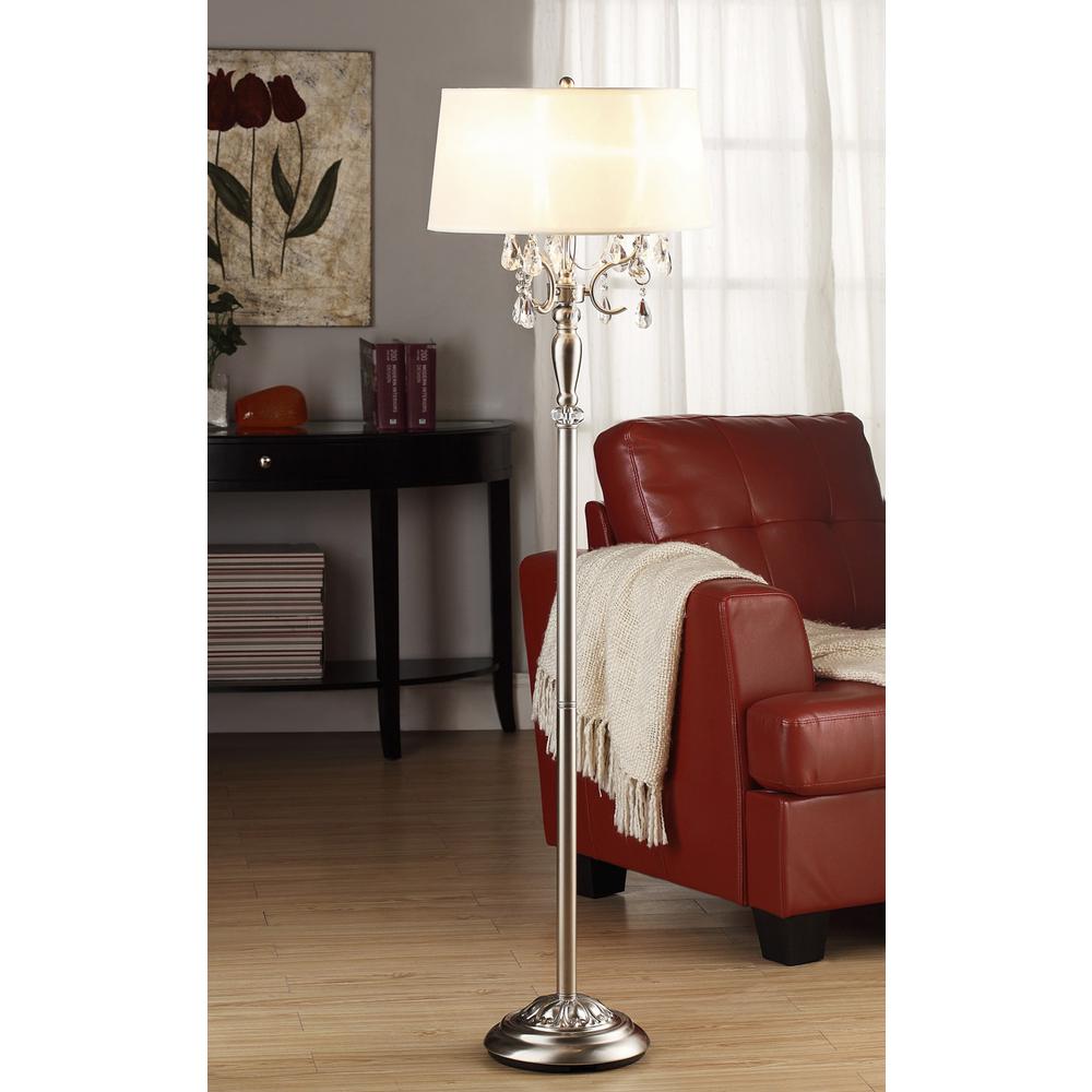 Glamorous Silver and Faux Crystal Candleabra Metal Floor Lamp. Picture 2