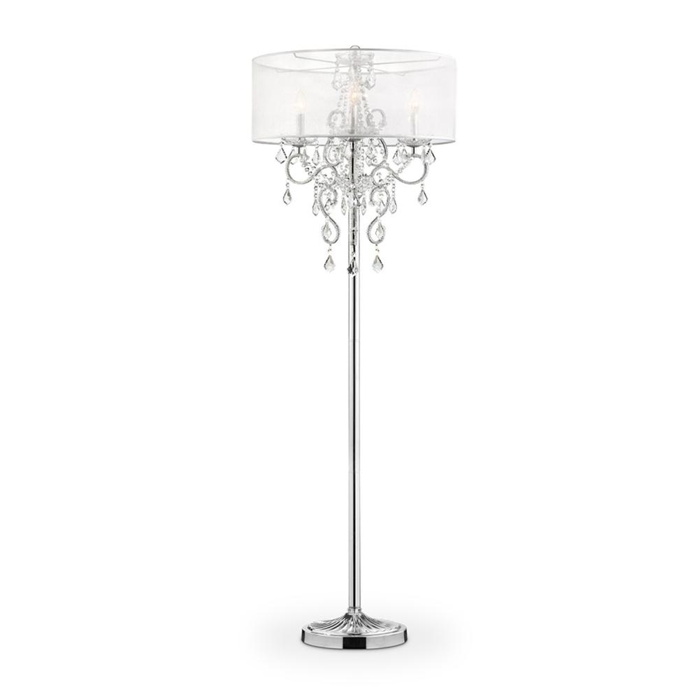 Glam Silver Faux Crystal Floor Lamp with See Thru Shade. Picture 1
