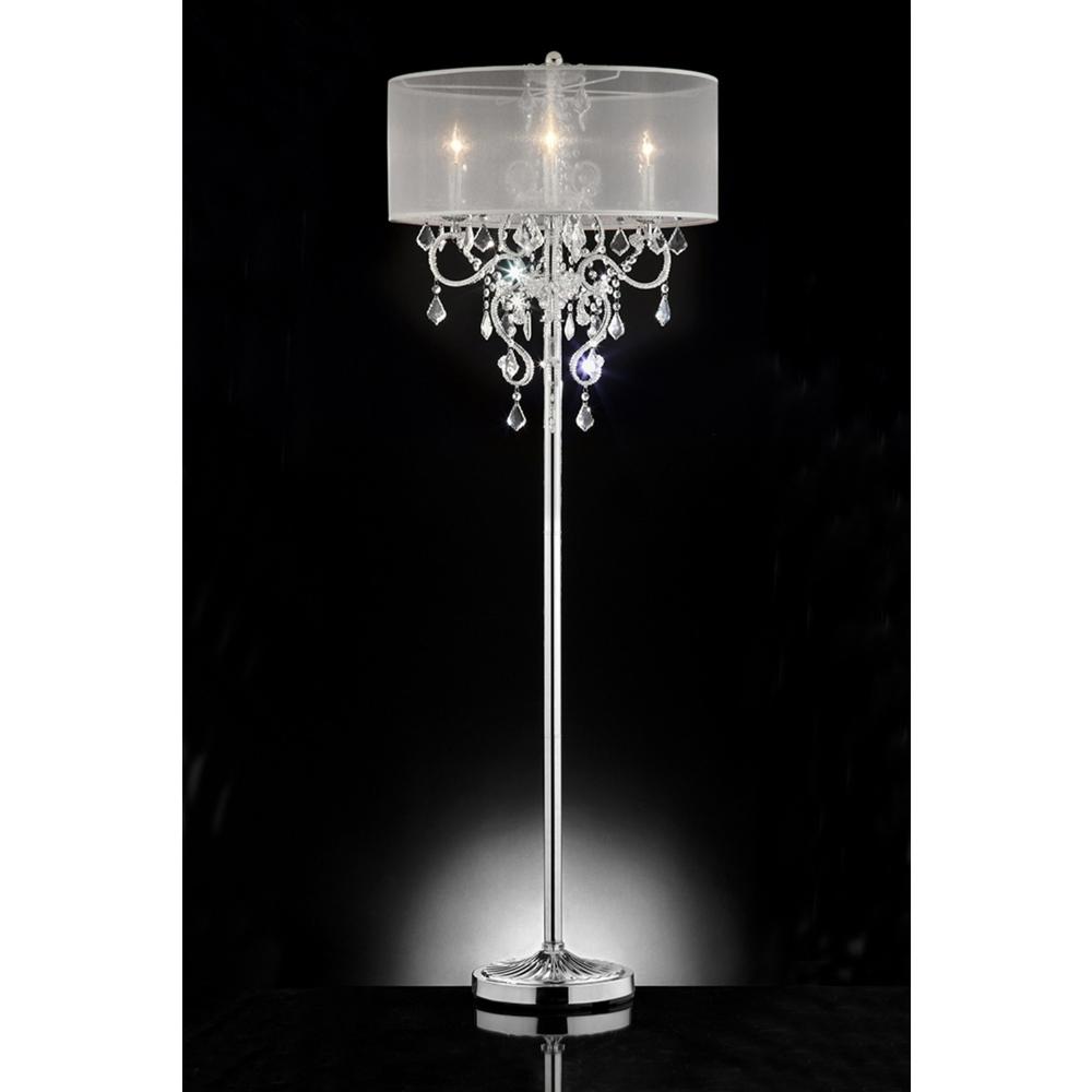 Glam Silver Faux Crystal Floor Lamp with See Thru Shade. Picture 2