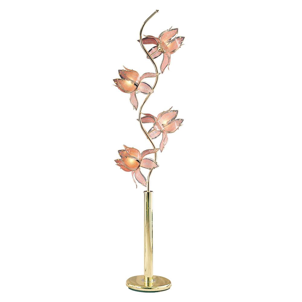Contemporary Gold Glass Floral Table Lamp. Picture 1