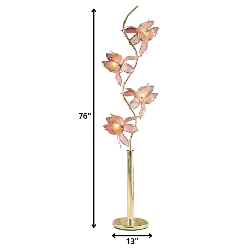 Contemporary Gold Glass Floral Table Lamp. Picture 2