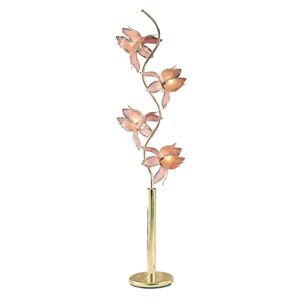 Contemporary Gold Glass Floral Table Lamp. Picture 3
