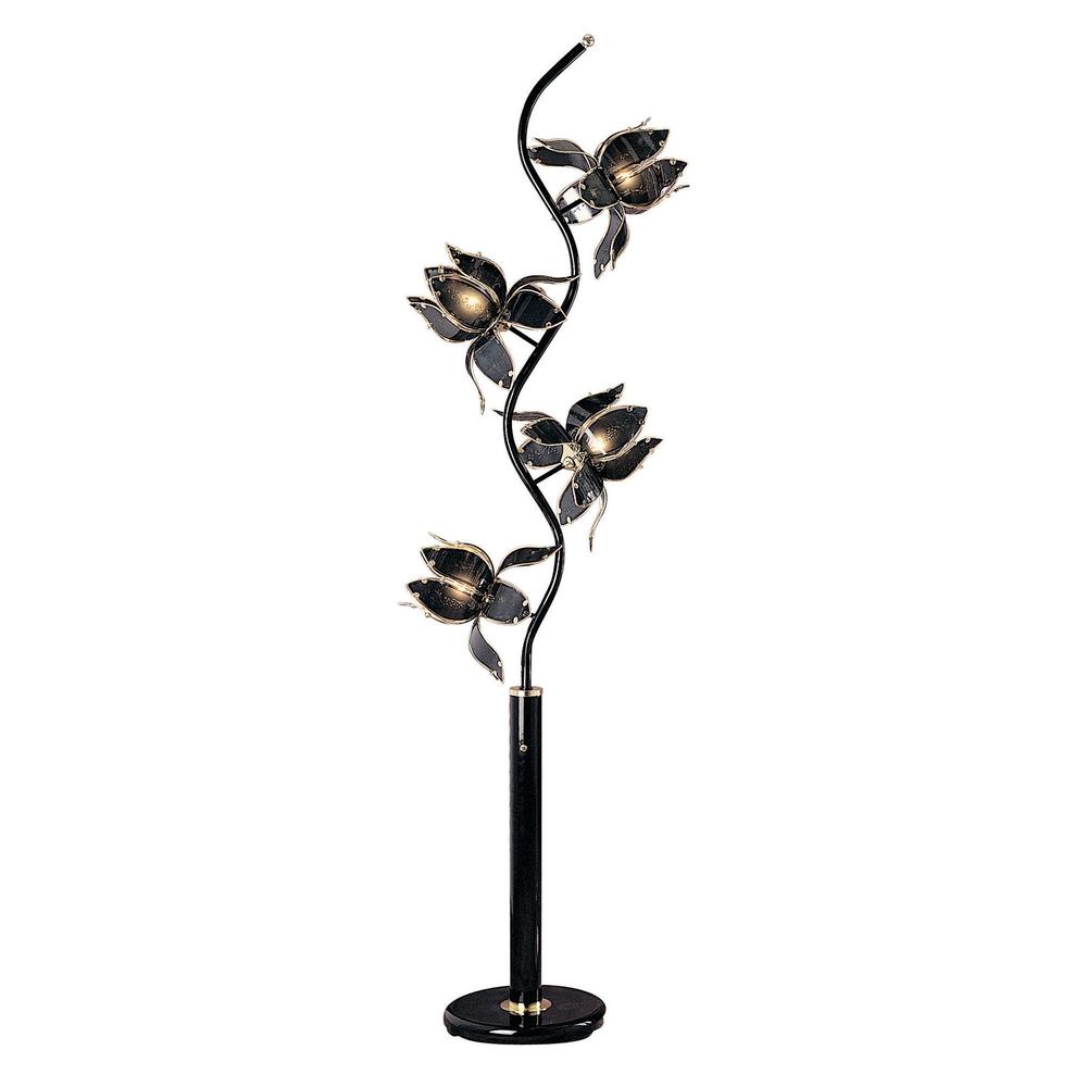 Contemporary Black Glass Floral Table Lamp. Picture 1