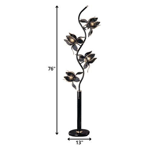 Contemporary Black Glass Floral Table Lamp. Picture 2