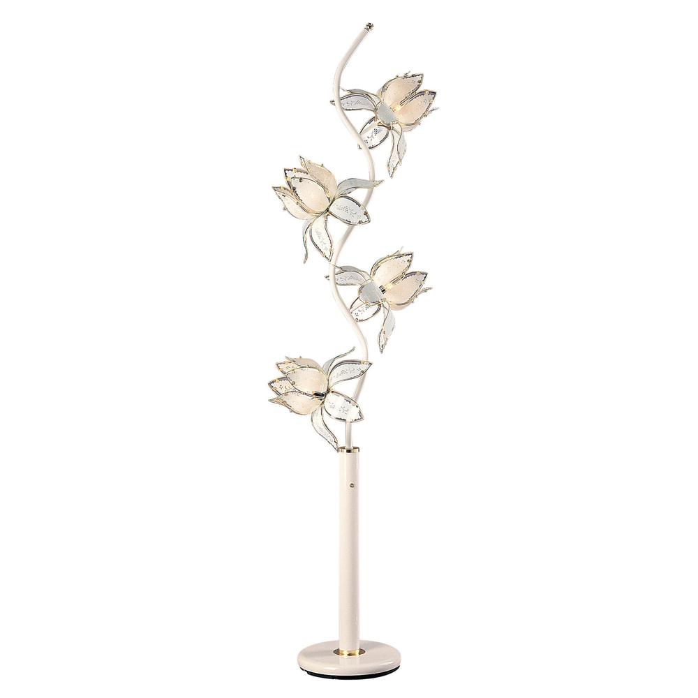 Contemporary White Glass Floral Table Lamp. Picture 1