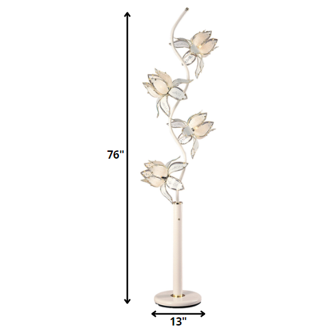 Contemporary White Glass Floral Table Lamp. Picture 2