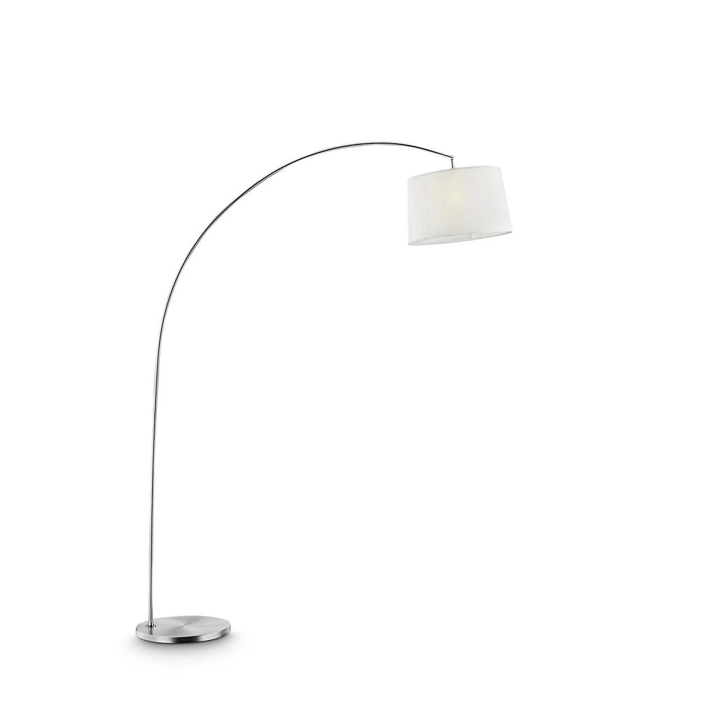 Silver Metal Arch Floor Lamp with White Fabric Shade. Picture 1