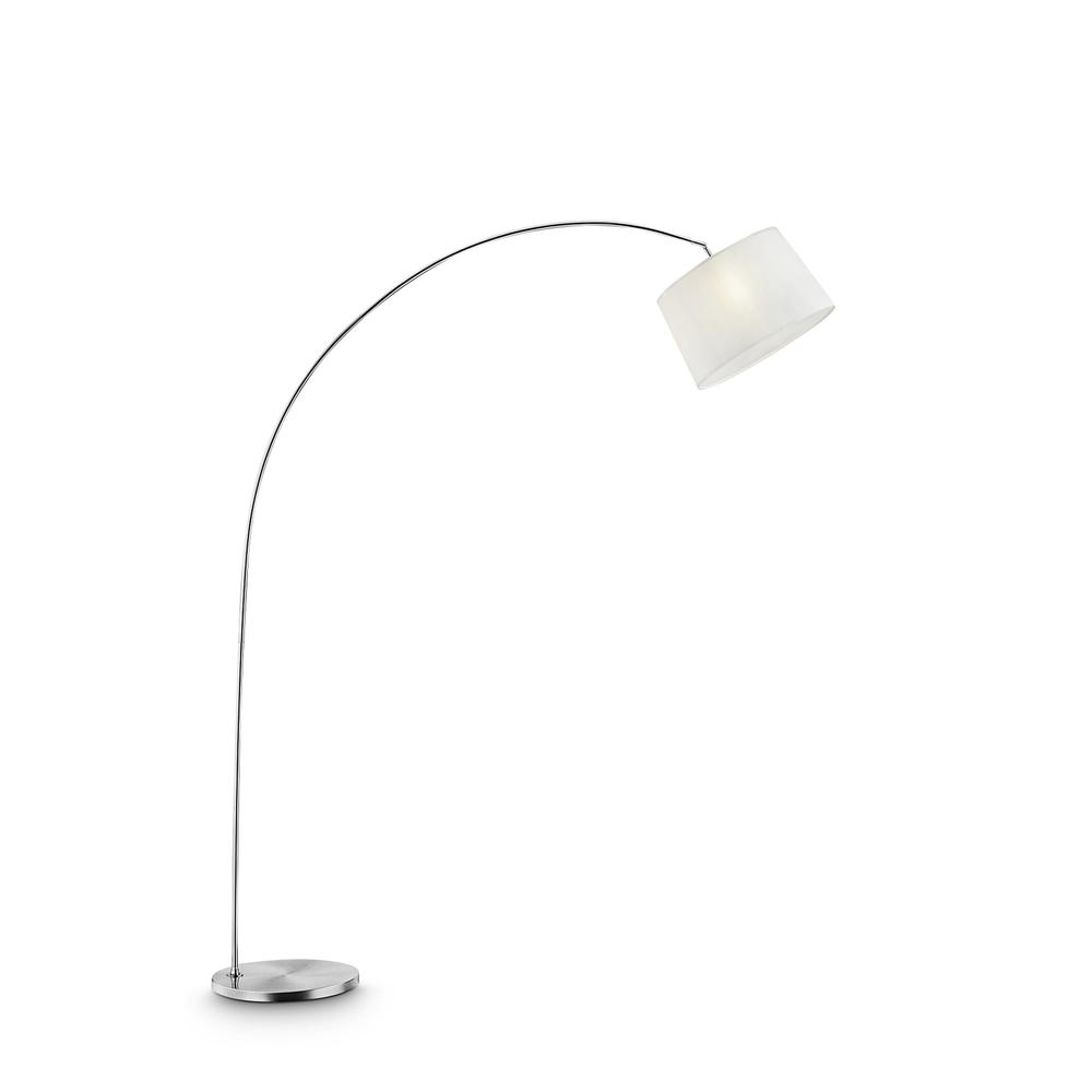 Silver Metal Arch Floor Lamp with White Fabric Shade. Picture 2