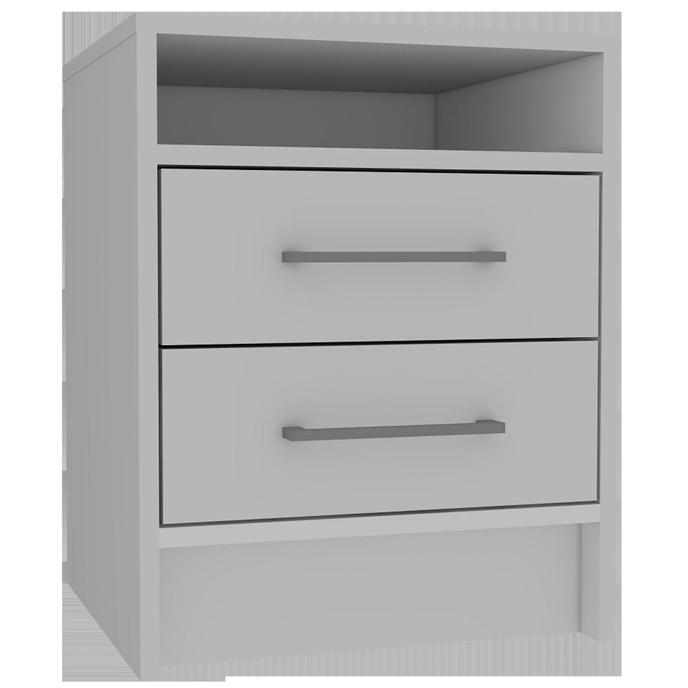 White Open Compartment Two Drawer Nightstand. Picture 1