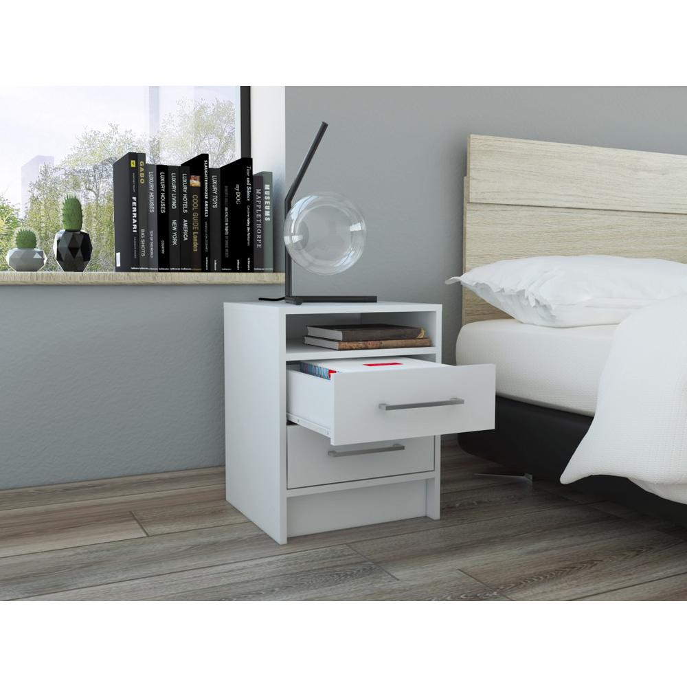 White Open Compartment Two Drawer Nightstand. Picture 4
