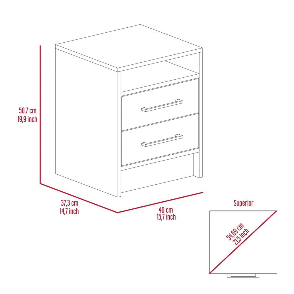 White Open Compartment Two Drawer Nightstand. Picture 6
