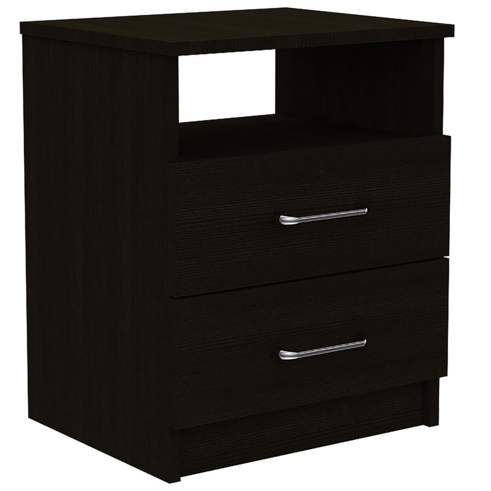Brown Open Compartment Two Drawer Nightstand. Picture 1