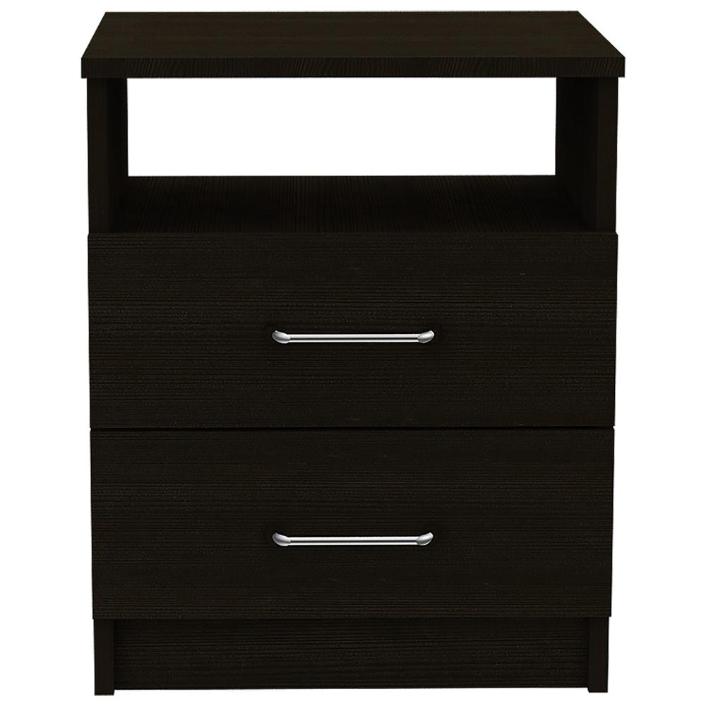 Brown Open Compartment Two Drawer Nightstand. Picture 2