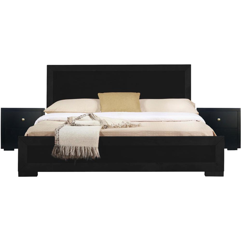 Moma Black Wood Platform Queen Bed With Two Nightstands. Picture 1
