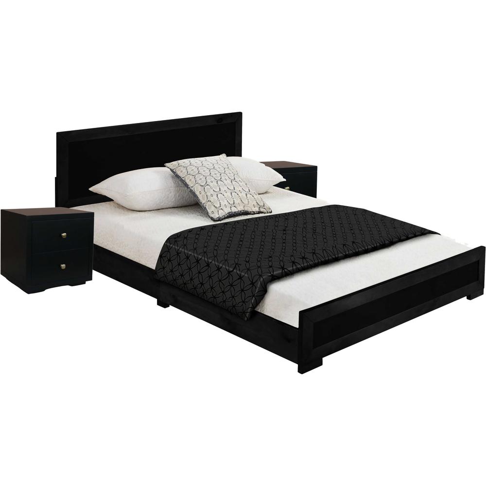 Moma Black Wood Platform Queen Bed With Two Nightstands. Picture 7