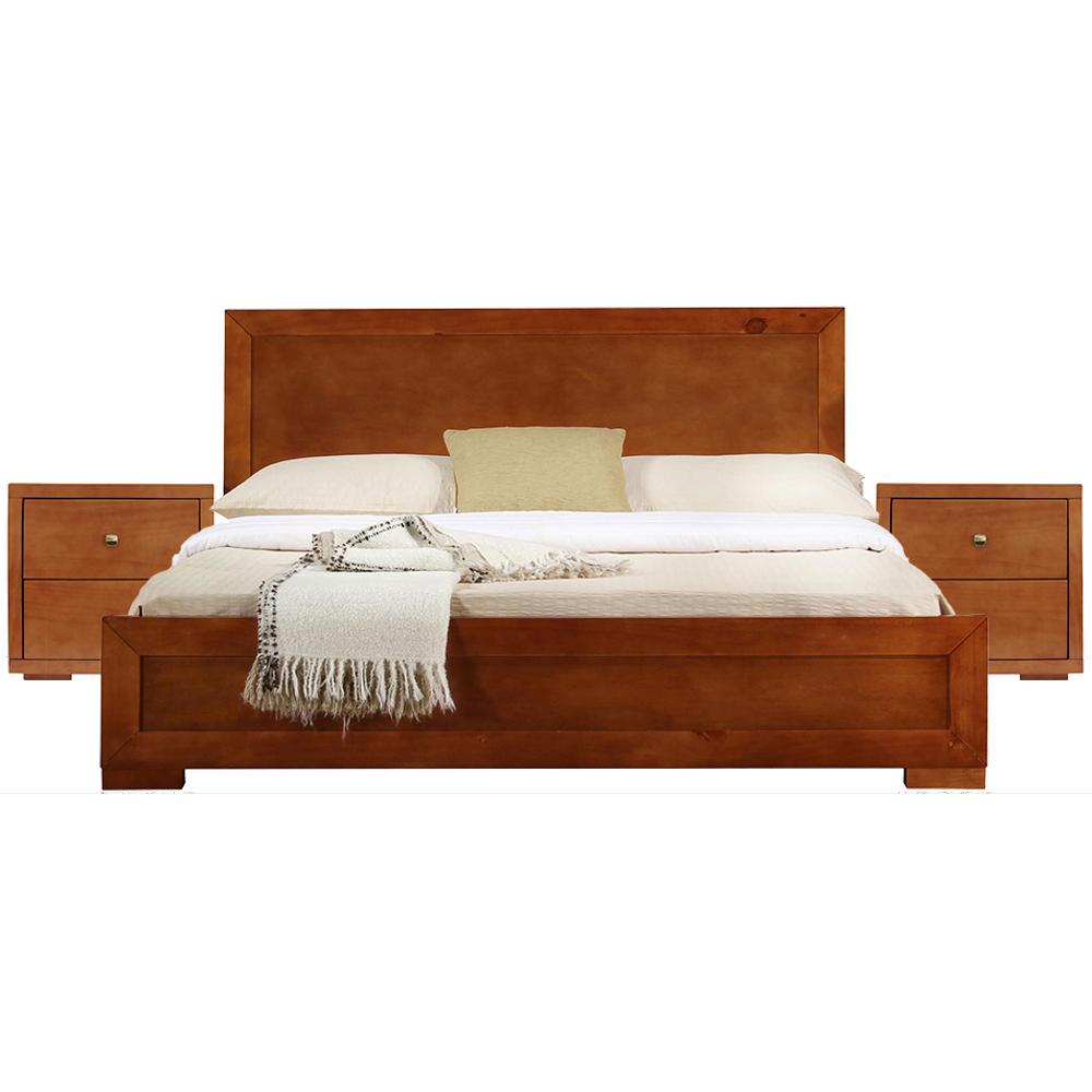 Moma Cherry Wood Platform Queen Bed With Two Nightstands. Picture 1