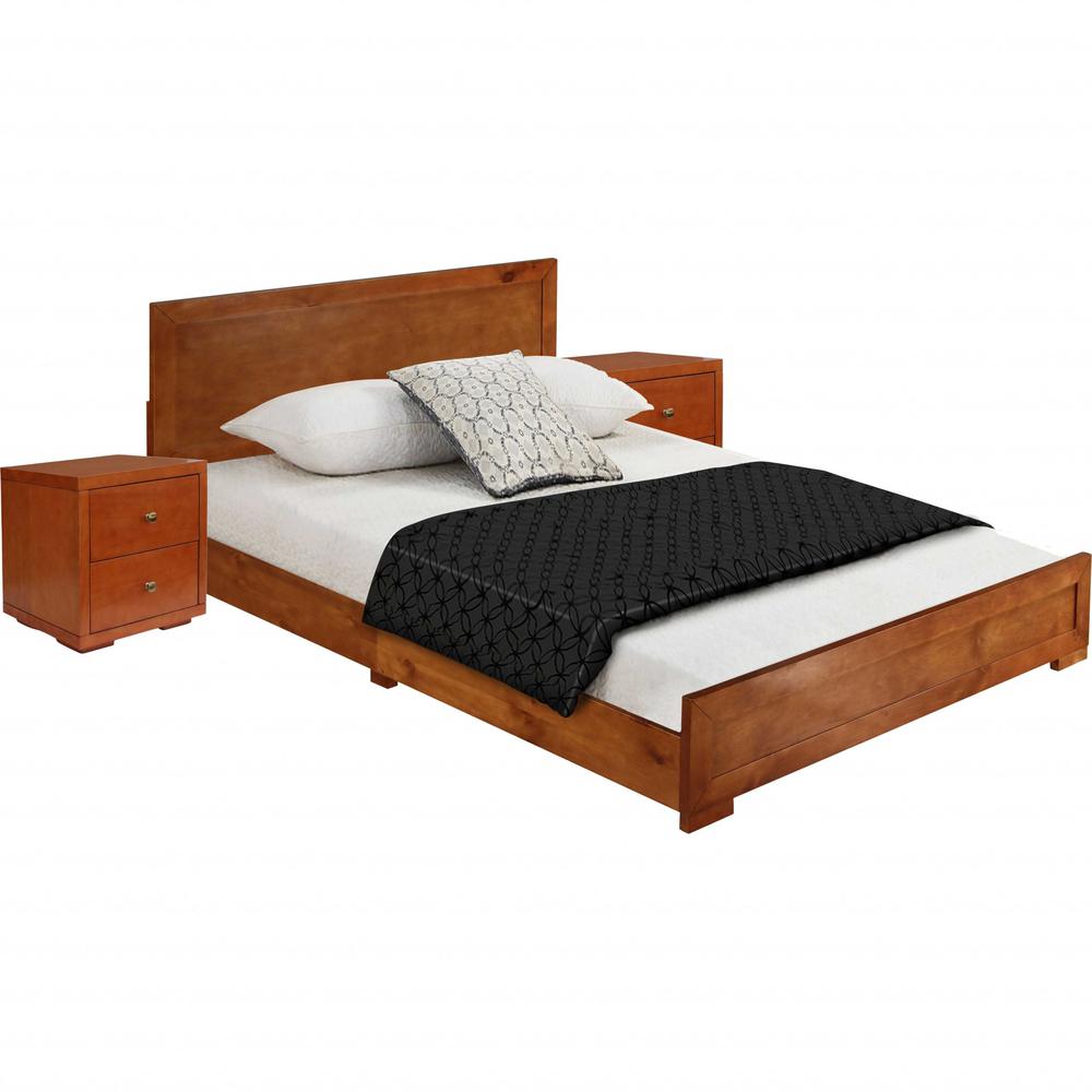 Moma Cherry Wood Platform Queen Bed With Two Nightstands. Picture 7