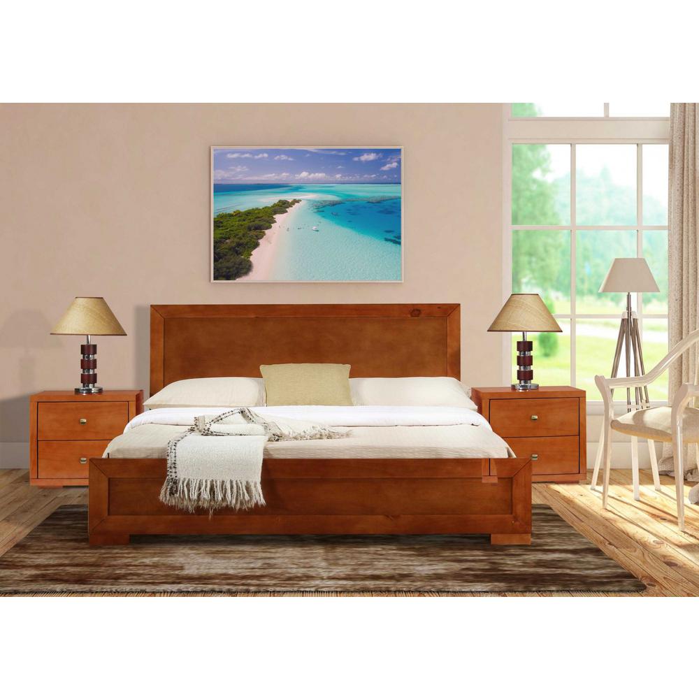 Moma Cherry Wood Platform Queen Bed With Two Nightstands. Picture 8