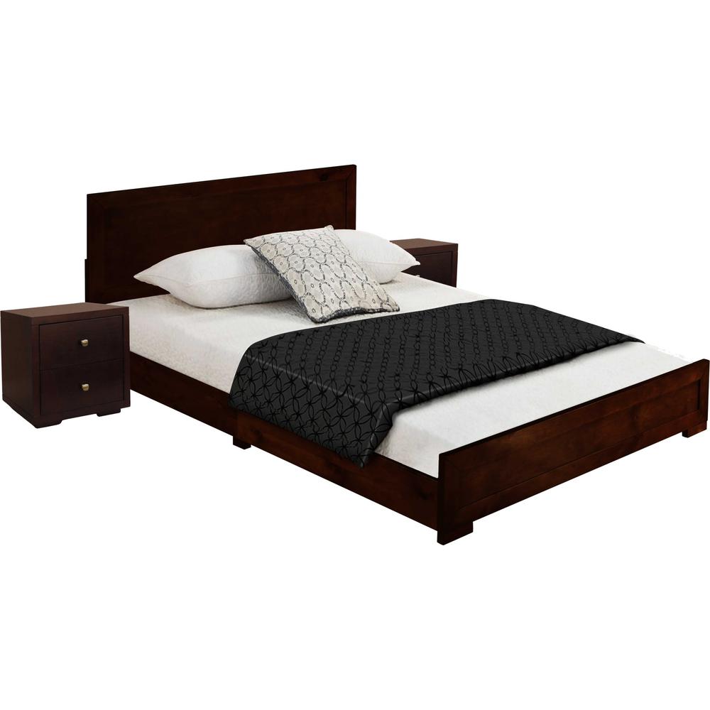 Moma Espresso Wood Platform Queen Bed With Two Nightstands. Picture 5