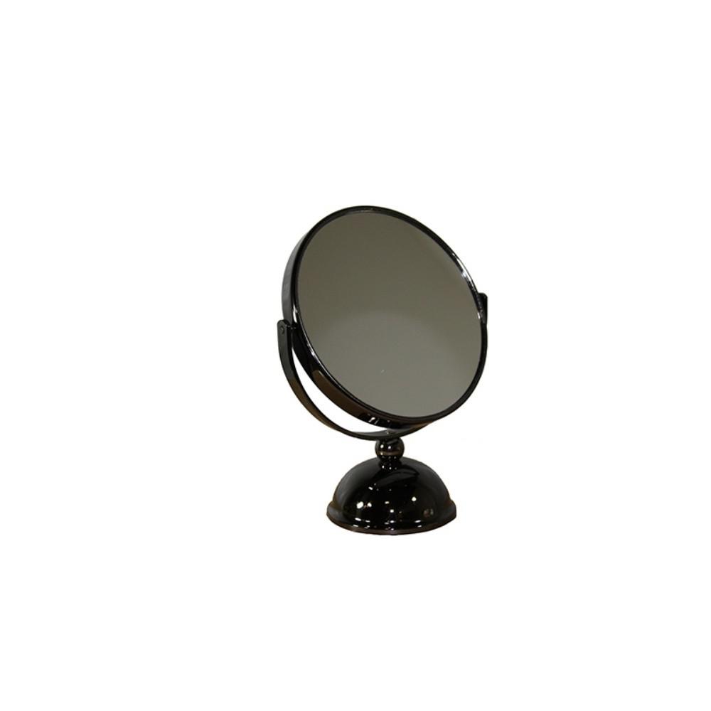 Black Round Makeup Shaving Tabletop Metal Mirror. Picture 1