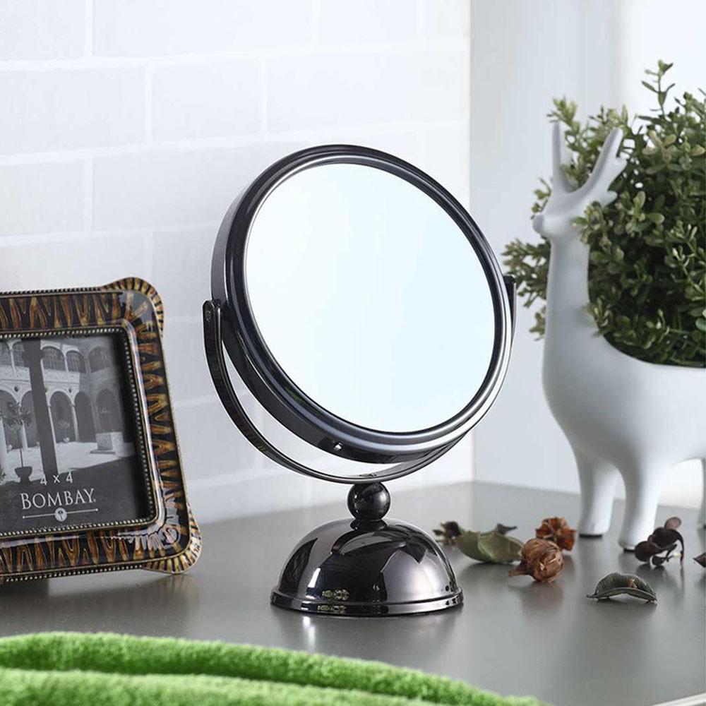 Black Round Makeup Shaving Tabletop Metal Mirror. Picture 5