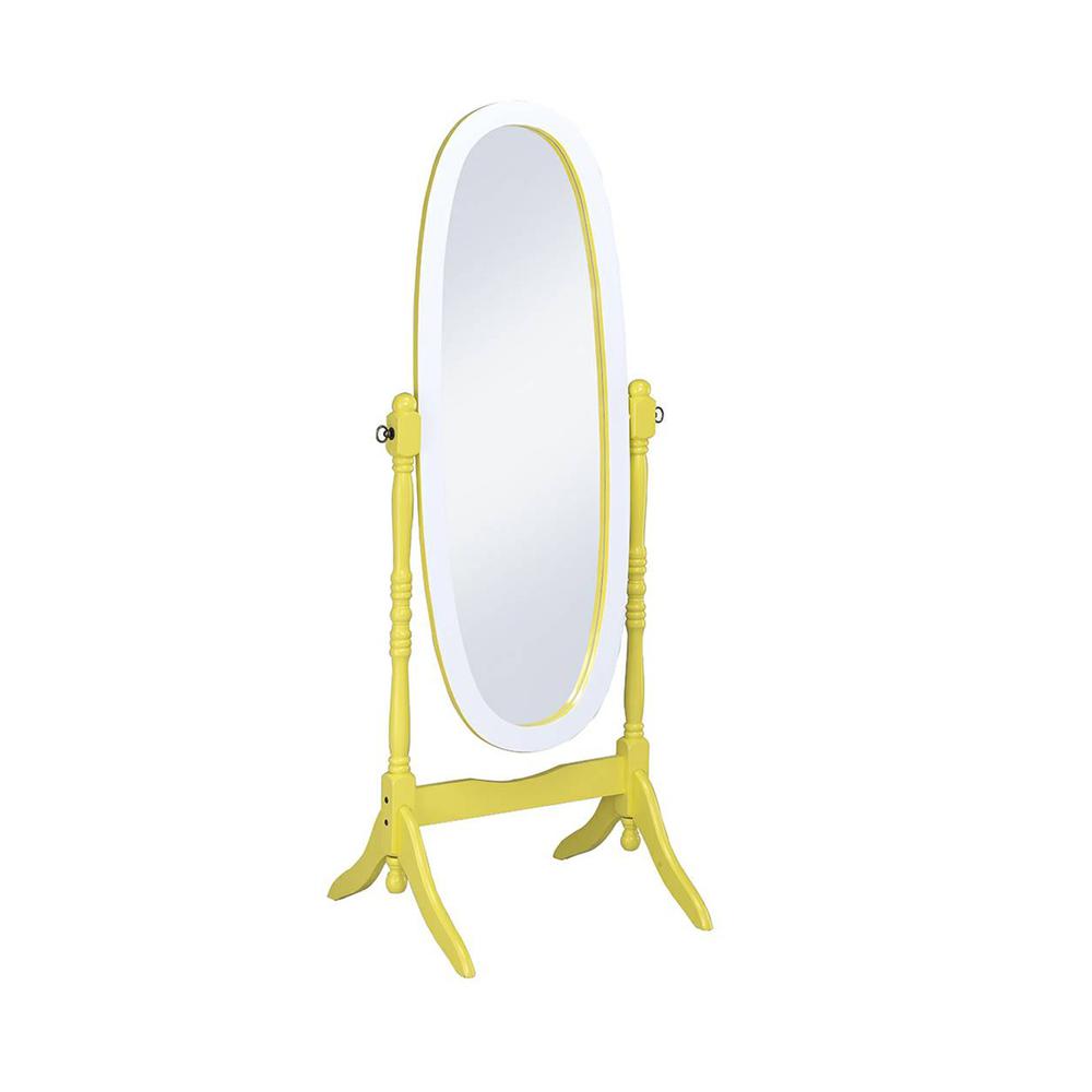 Yellow Oval Cheval Standing Solid Wood Mirror. Picture 2