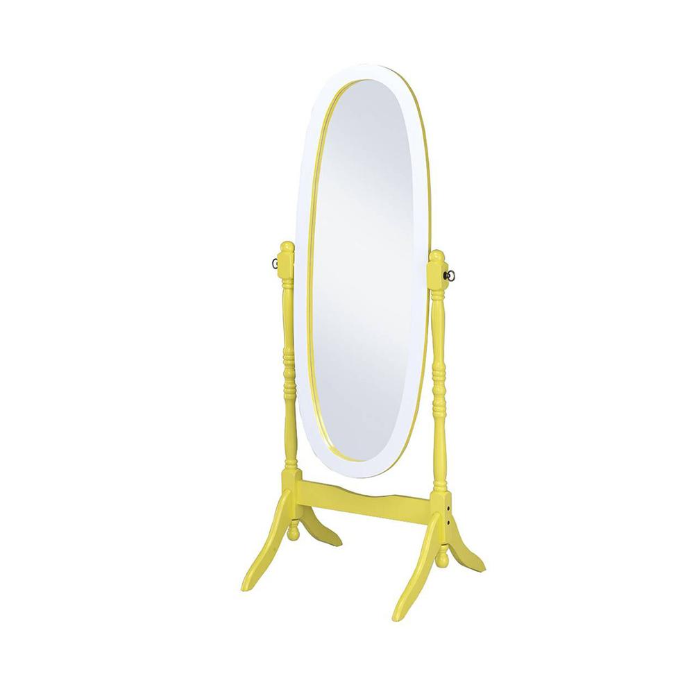 Yellow Oval Cheval Standing Solid Wood Mirror. Picture 1
