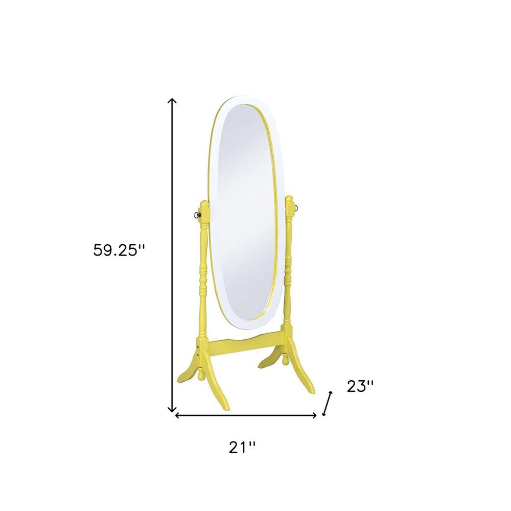 Yellow Oval Cheval Standing Solid Wood Mirror. Picture 4