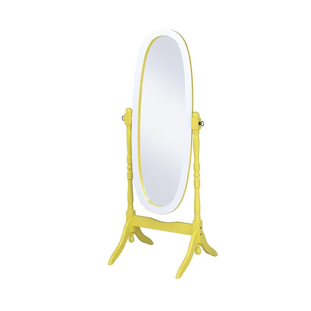 Yellow Oval Cheval Standing Solid Wood Mirror. Picture 3