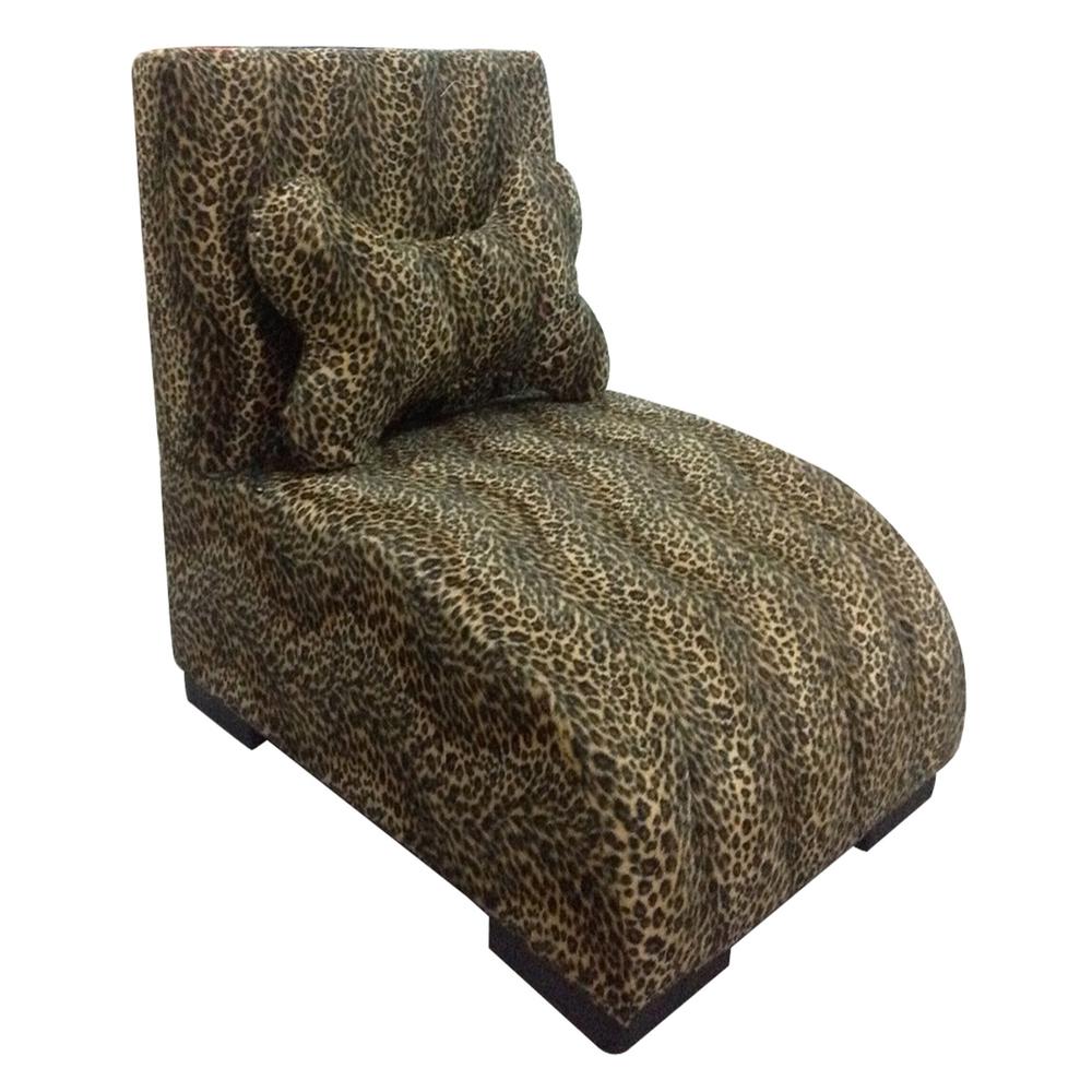 23" Cheetah Print Upholstered Chaise Lounge Dog Bed with Pillow. Picture 2