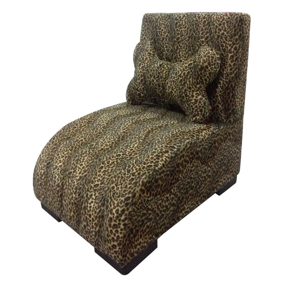 23" Cheetah Print Upholstered Chaise Lounge Dog Bed with Pillow. Picture 1