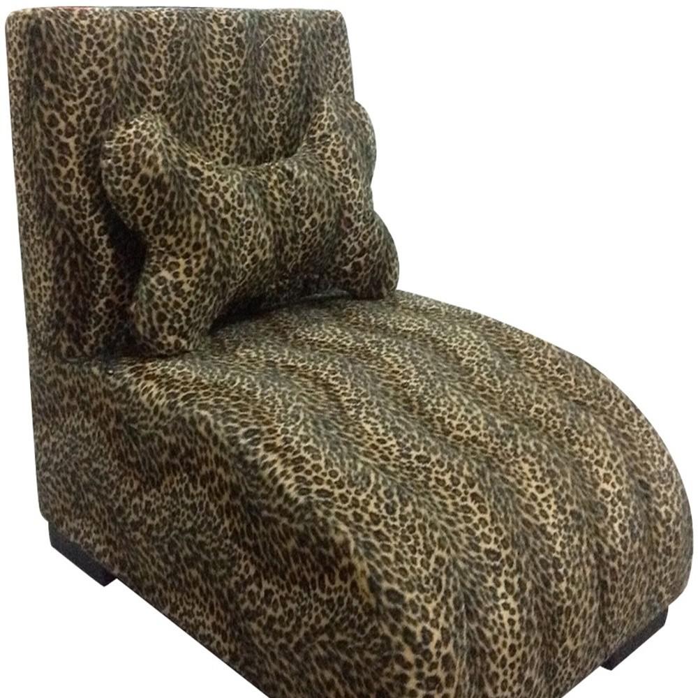 23" Cheetah Print Upholstered Chaise Lounge Dog Bed with Pillow. Picture 3