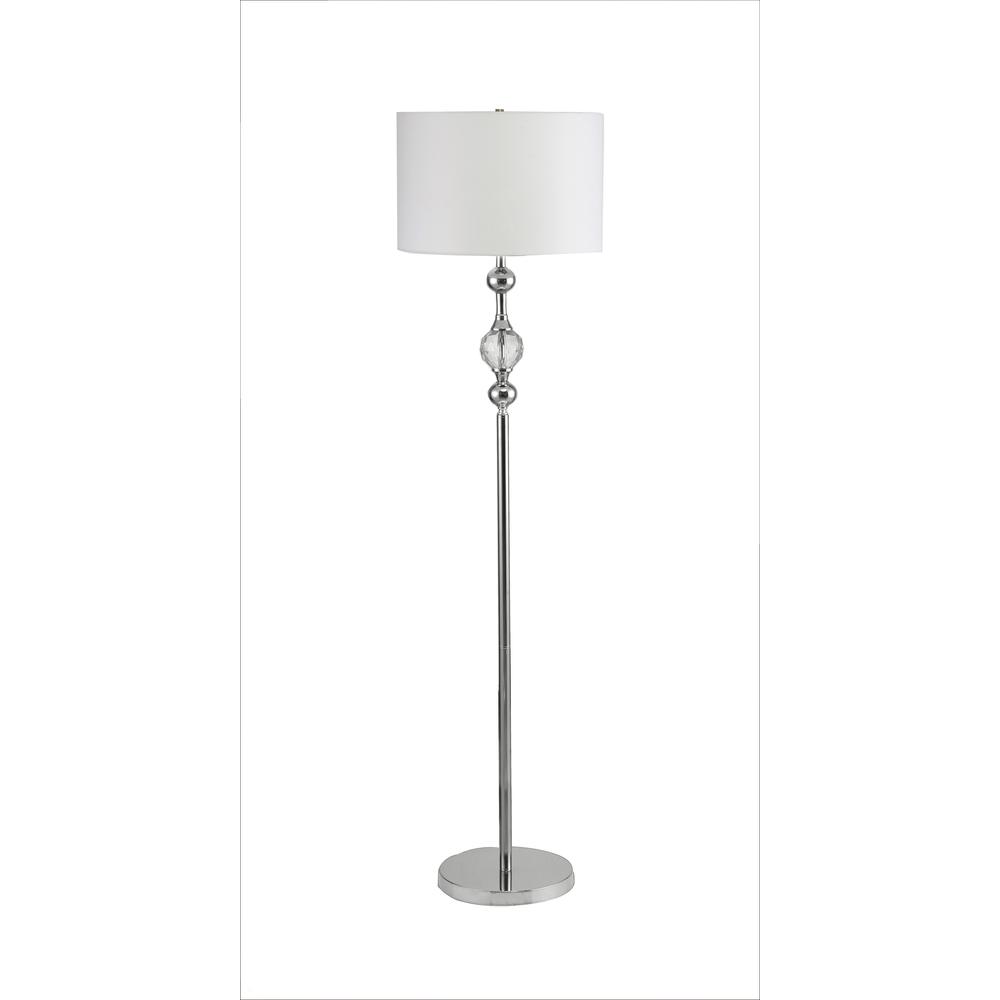 63" Chrome and Crystal Orb Shaped Floor Lamp With White Drum Shade. Picture 1