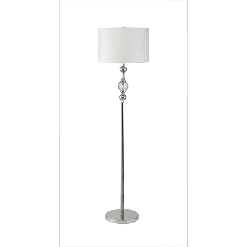 63" Chrome and Crystal Orb Shaped Floor Lamp With White Drum Shade. Picture 2