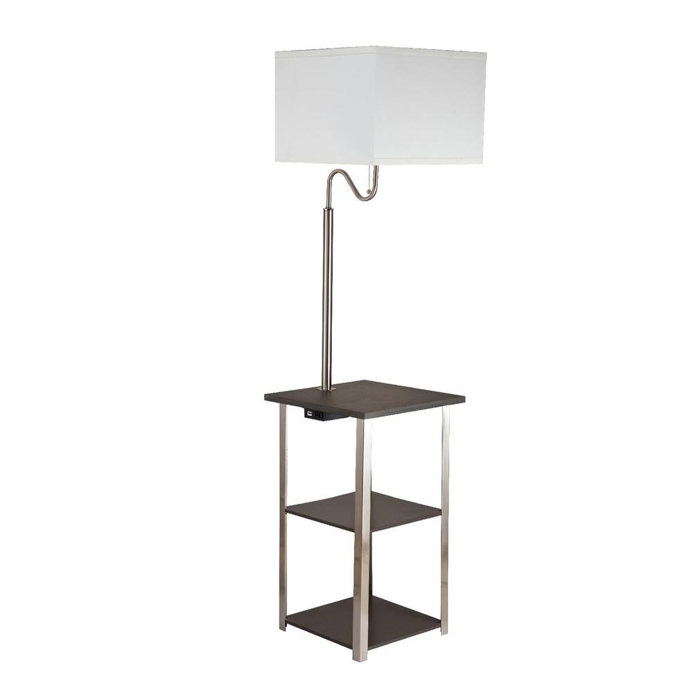 58" Steel Tray Table Floor Lamp With White Square Shade. Picture 1