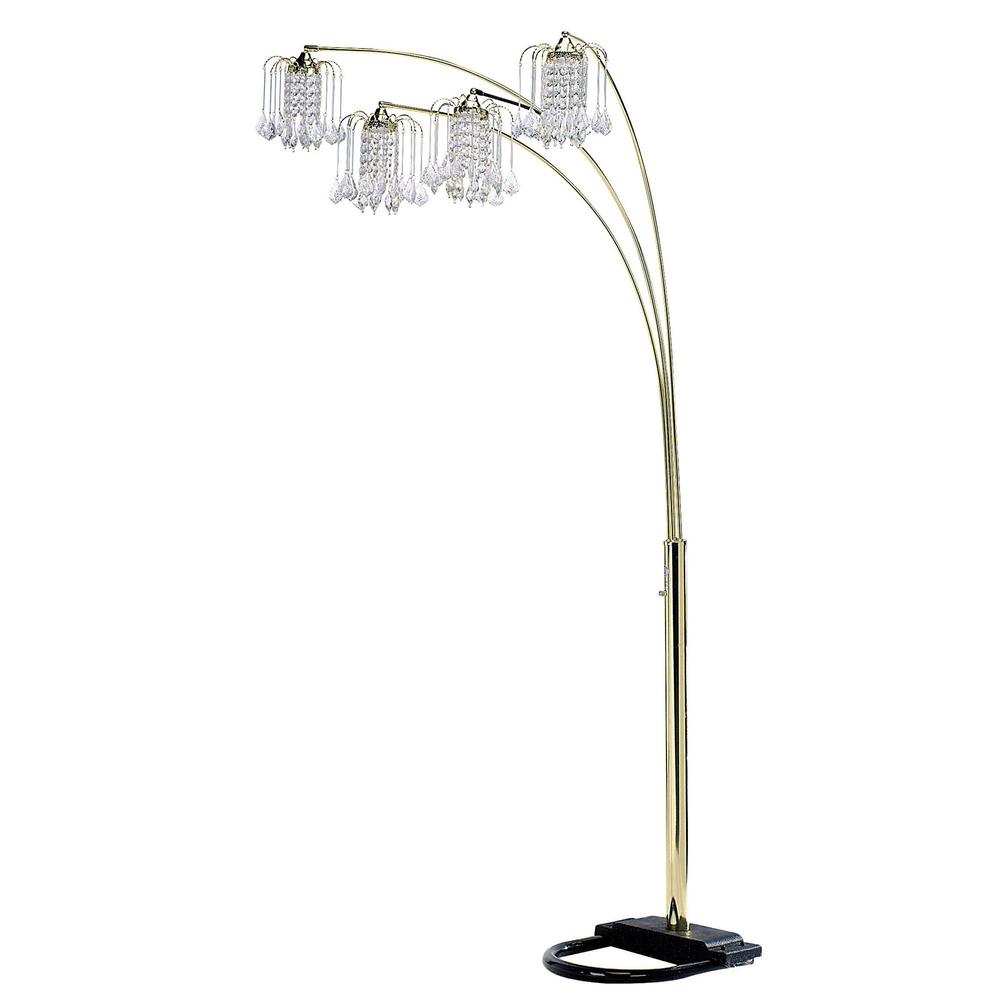 84" Gold Four Lights Tree Floor Lamp With Clear Chandelier Shade. Picture 1