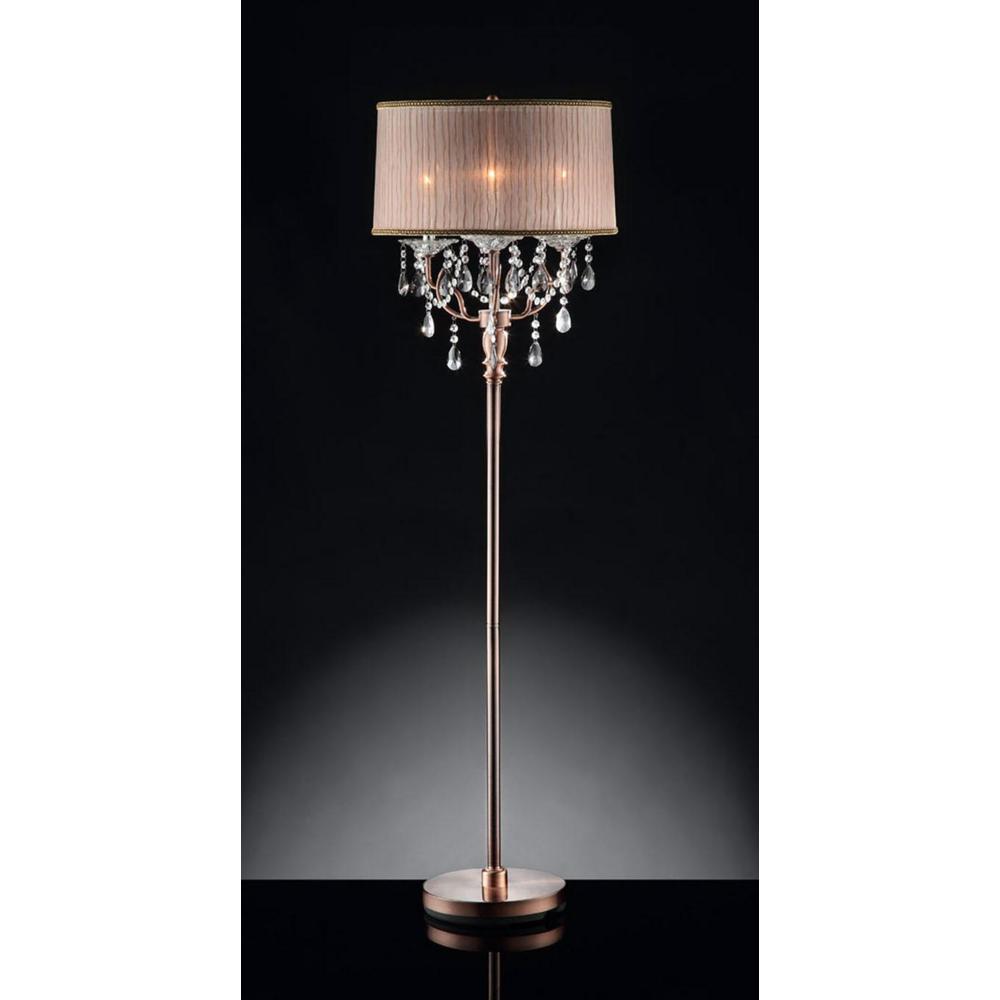 Silver and Pink Faux Crystal Chandelier Floor Lamp. Picture 1